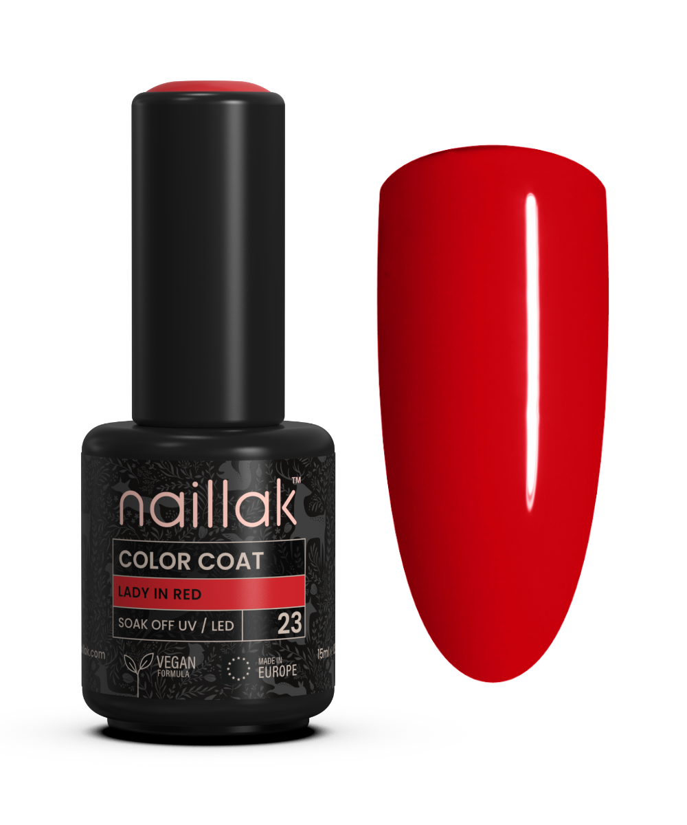 Naillak Lady in Red gellak, klassisk rød neglelak i flaske