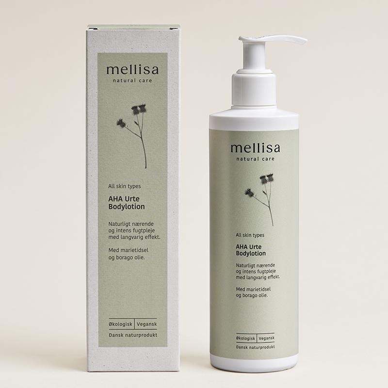 Mellisa AHA Urte Bodylotion med frugtsyrer og planteolier til tør hud