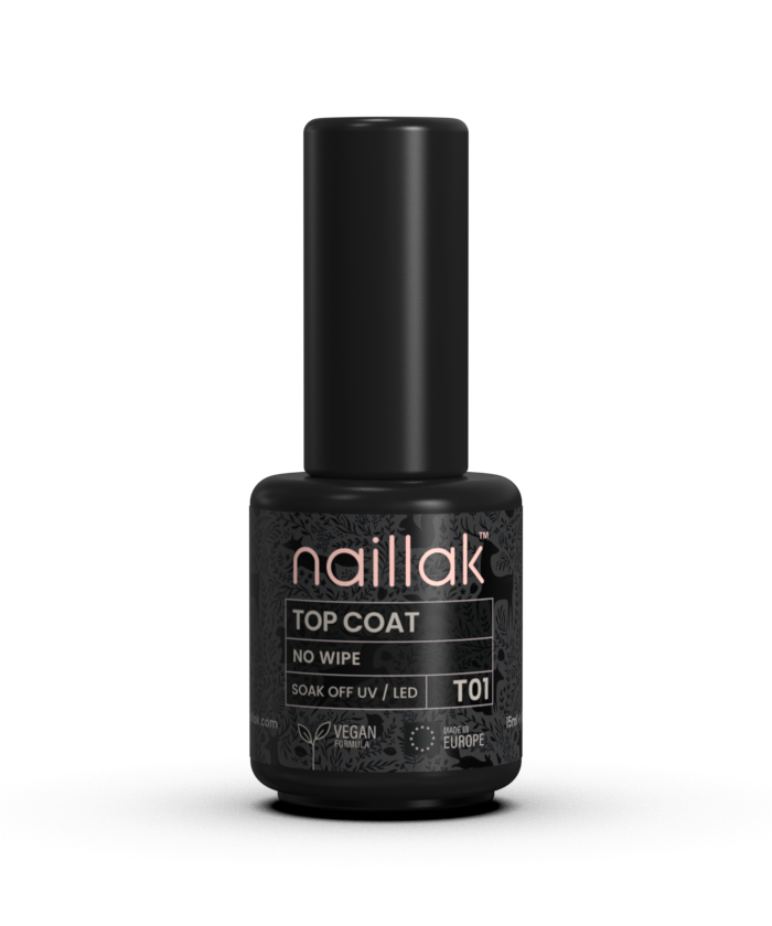 Naillak Top Coat No Wipe, blank topcoat til gellak i flaske