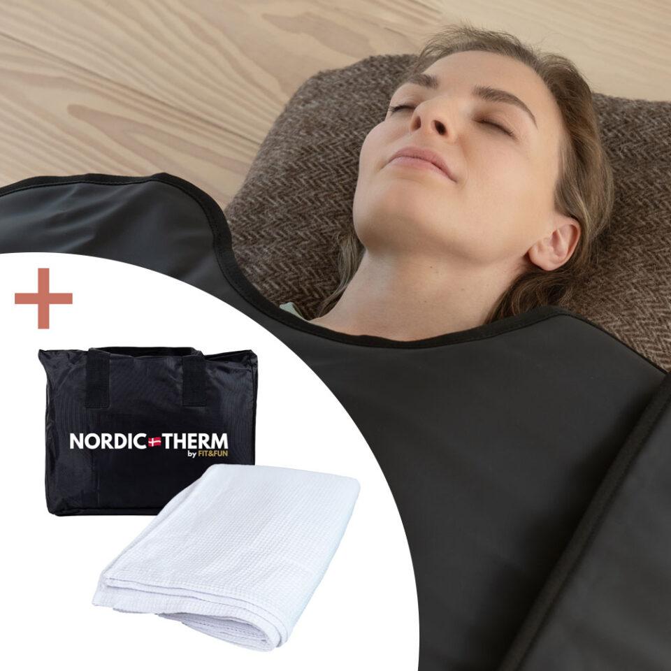 Nordic Therm Deluxe saunatæppe-pakke med håndklæde og taske fra Aurora Wellness