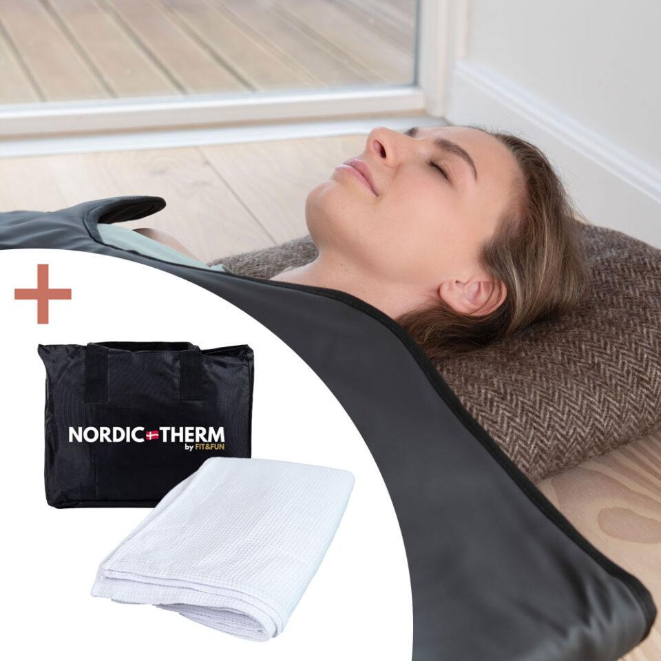 Nordic Therm Luksus saunatæppe-pakke med håndklæde og taske til 1 varmezone